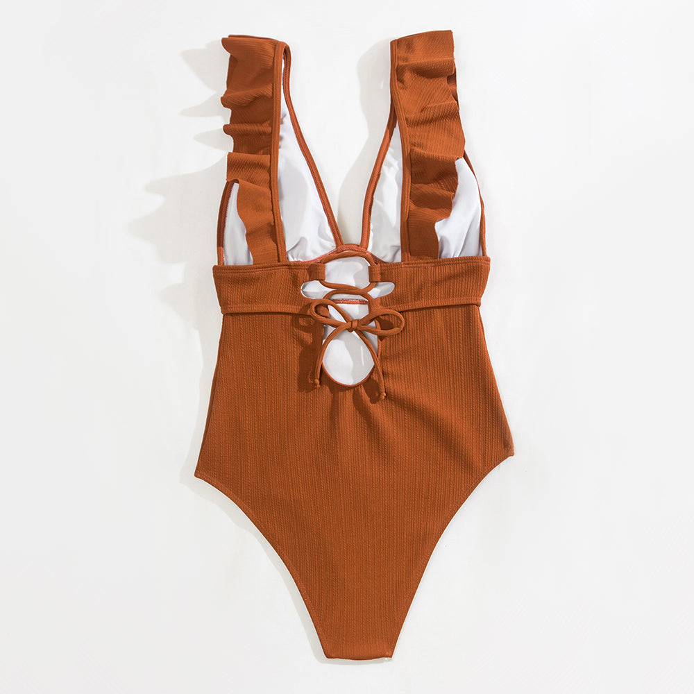 Flatterend boho badpak voor dames, sneldrogend, met V-hals en ruches voor ultiem comfort.