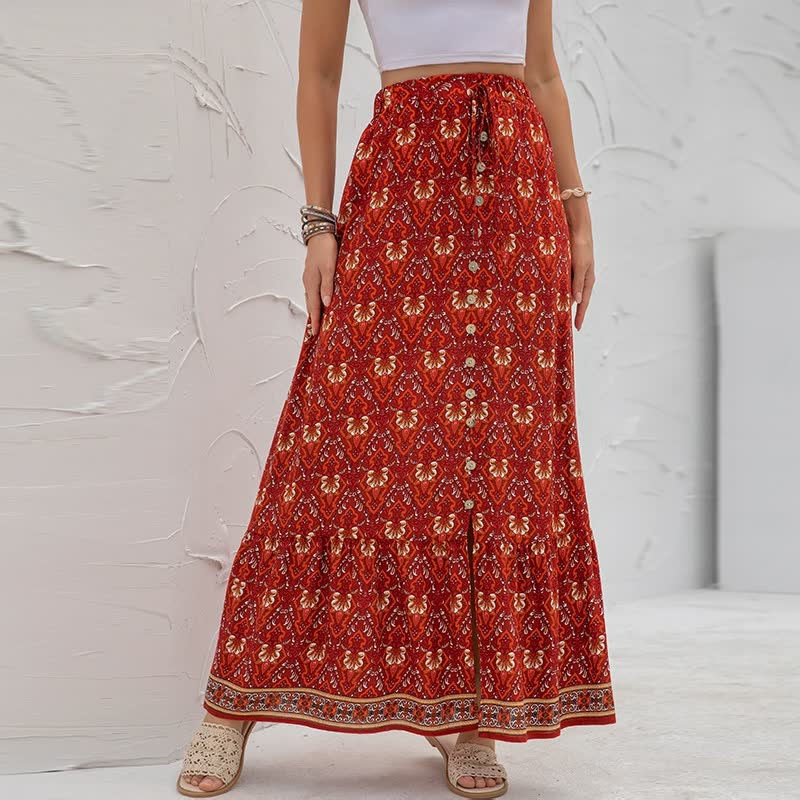 Dames boho maxi-rok met split, comfortabel en elegant. Perfect voor zomerse dagen.