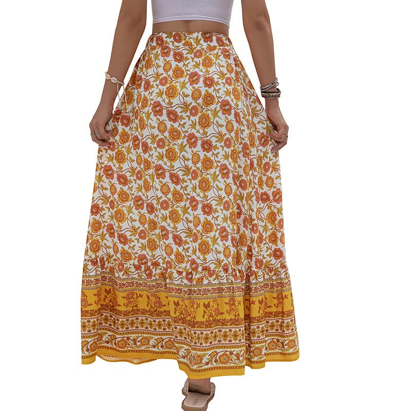 Stijlvolle lange boho damesrok met elegante split, uniek design voor een modieuze en chique uitstraling.