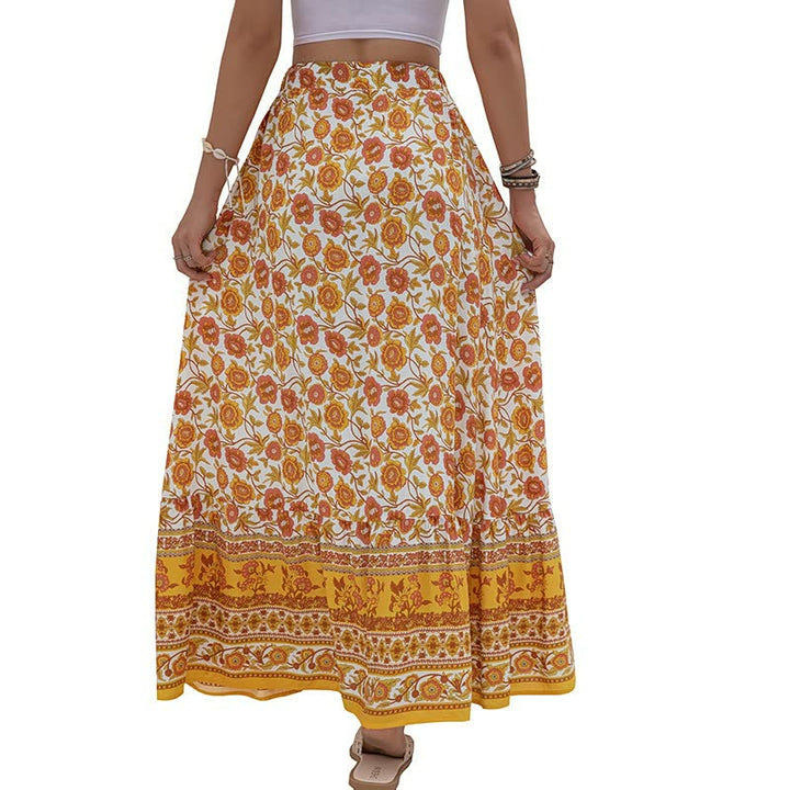 Stijlvolle lange boho damesrok met elegante split, uniek design voor een modieuze en chique uitstraling.