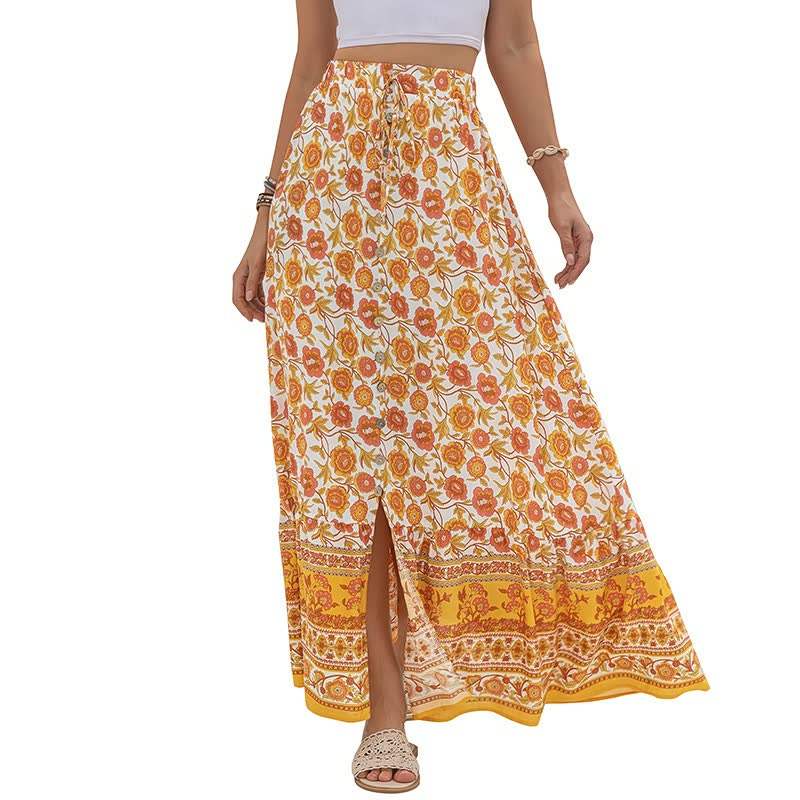 Boho dames splitrok, soepel vallend en lang, creëert een trendy en comfortabele kledingstijl voor elke dame.