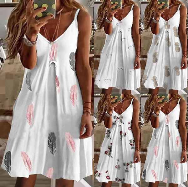 Levendige print zomerjurk dames, comfortabele boho stijl met spaghettibandjes; ideale casual jurk voor de zomer.