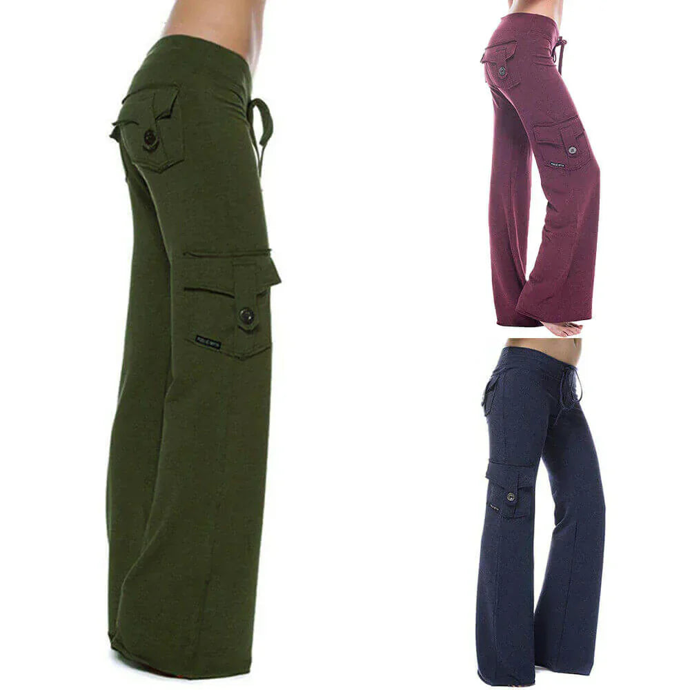 Dames bootcut cargobroek Isabella met zakken, ideaal voor comfort en stijlvolle casual outfits.