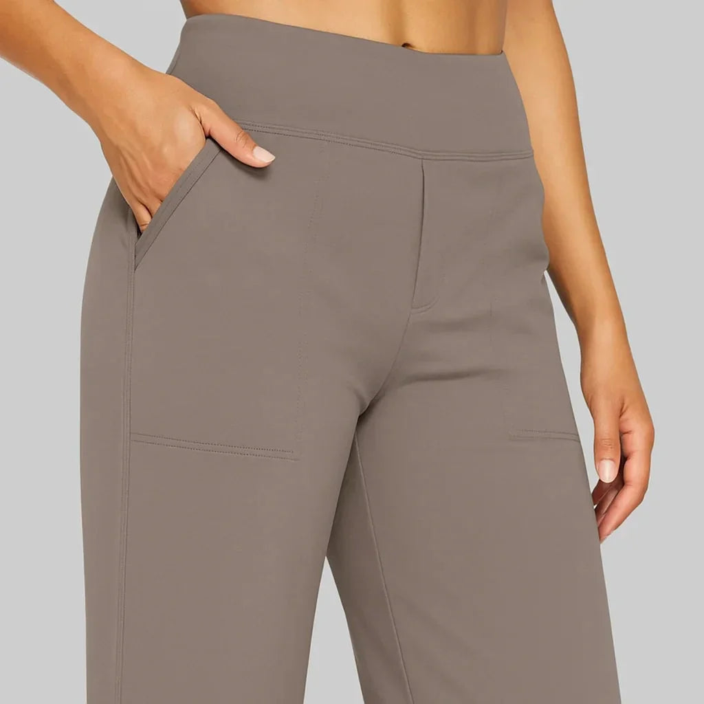 Dames broek met hoge taille en wijde pijpen in comfortabele pasvorm