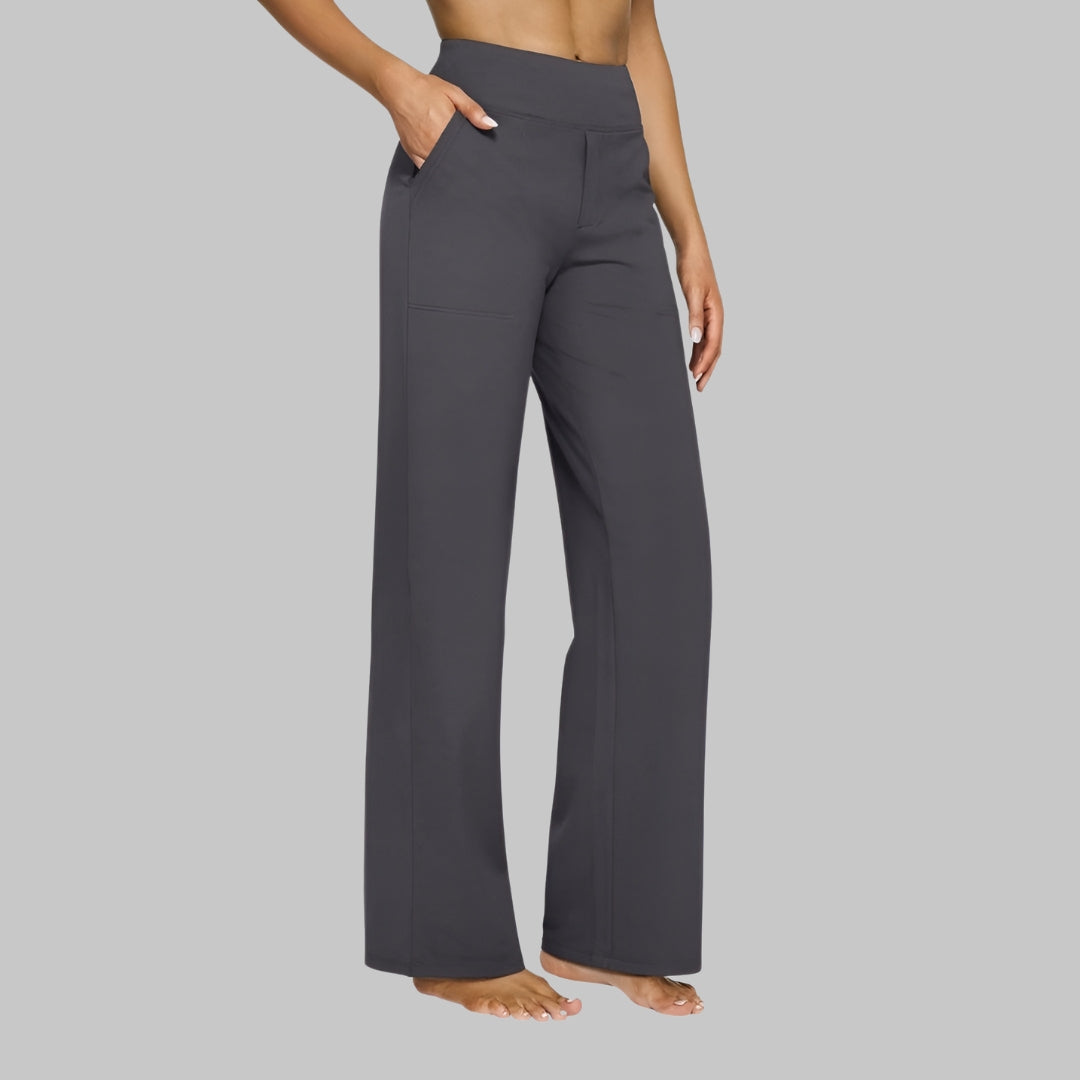 Comfortabele dameskleding broek met wijde pijpen en elastische tailleband