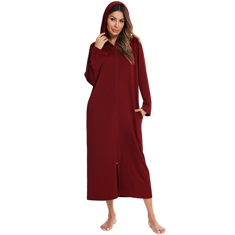 Fijne dames ritsbadjas met capuchon, super comfortabel als ochtendjas.