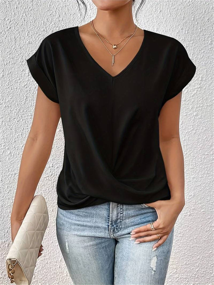Effen dames CARA t-shirt met korte mouwen, veelzijdig en comfortabel voor dagelijkse kleding in de zomer.