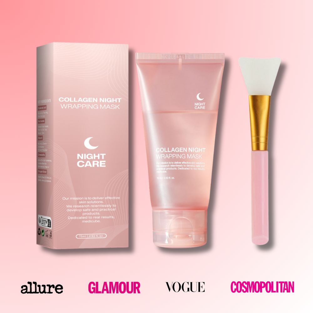 Anti-aging nachtmasker met collageen. Herstelt en hydrateert de dameshuid voor een stralende, jeugdige gloed.