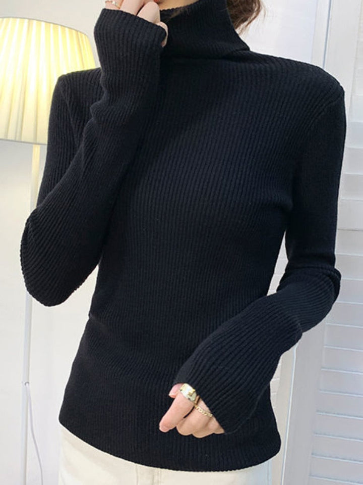 Modieuze dames coltrui, één maat. Comfortabele en warme trui voor de koude seizoenen, tijdloze stijl.