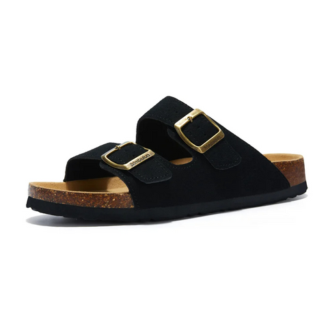 Dames comfort sandalen met ergonomisch kurkvoetbed, ideaal voor dagelijks gebruik en voetondersteuning.