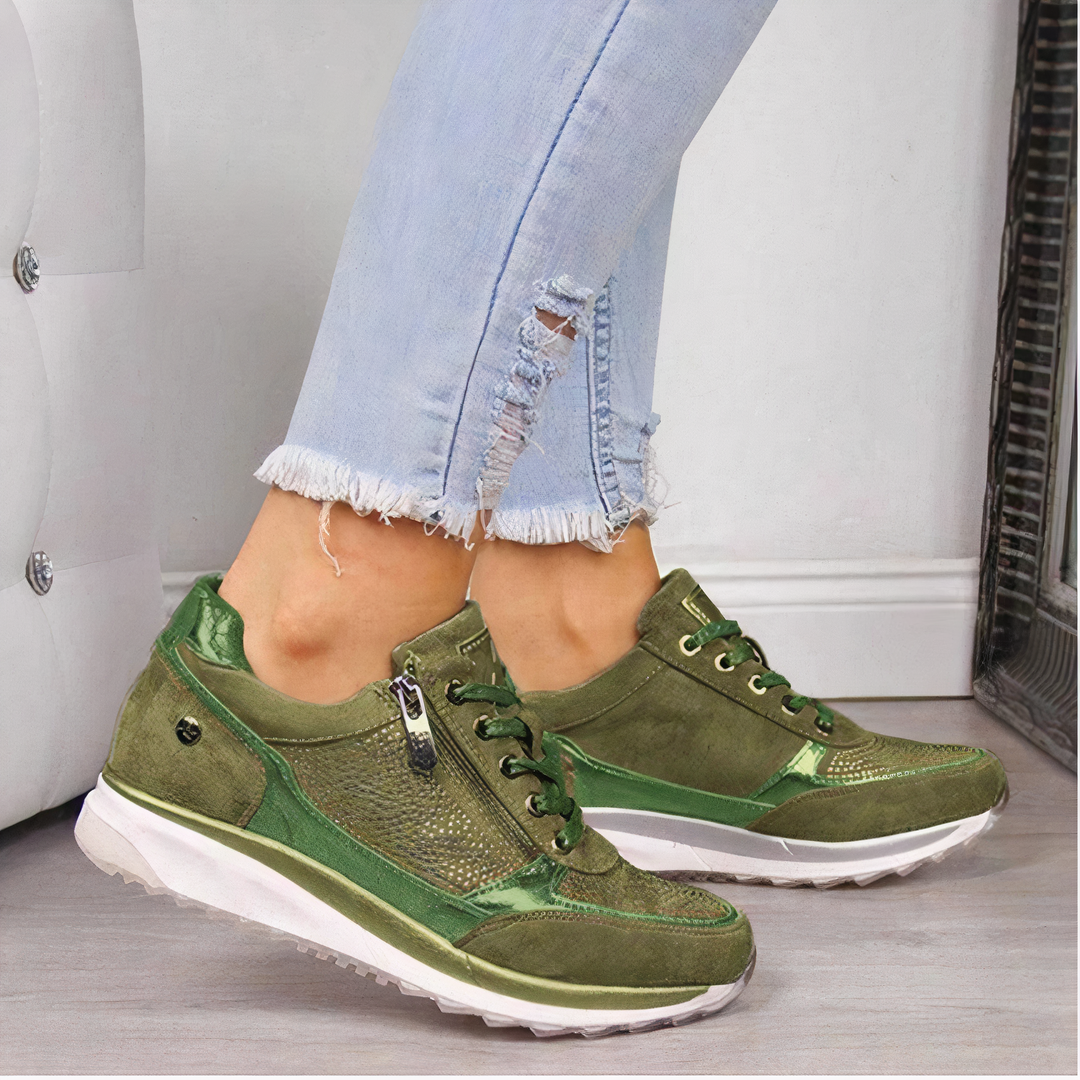 Dames veterschoenen met rits voor gemakkelijk aantrekken, comfortabel en geschikt voor wandelen en sport.