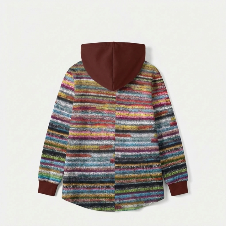 Zacht gebreid dames wintervest met capuchon en lange mouwen. Comfortabel en trendy voor dagelijks gebruik.
