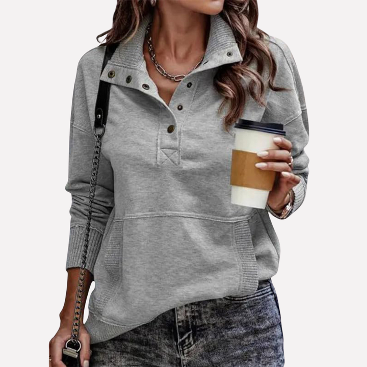 Veelzijdig dames sweatshirt met opstaande kraag. Dagelijkse pullover met een moderne, comfortabele pasvorm.
