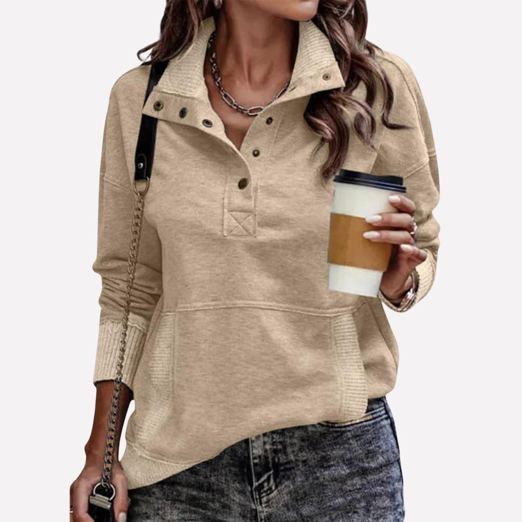 Dames sweatshirt met opstaande kraag en lange mouwen. Een comfortabele en moderne pullover voor ontspanning.