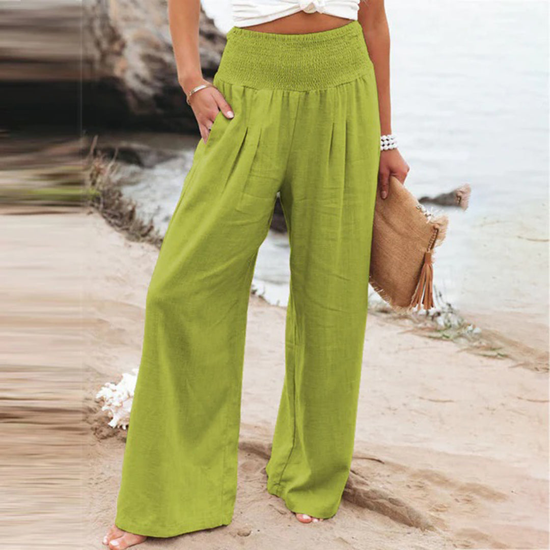 Ademende elastische dames zomerbroek met comfortabele losse pasvorm voor ontspannen zomerstijl.