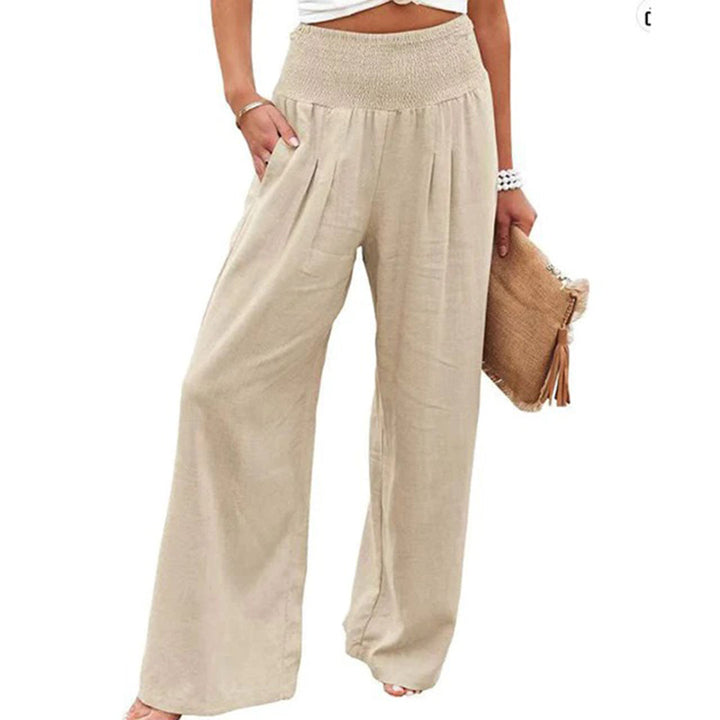 Trendy elastische damesbroek voor de zomer, comfortabel en ademend, perfecte vrouwenmode voor warm weer.