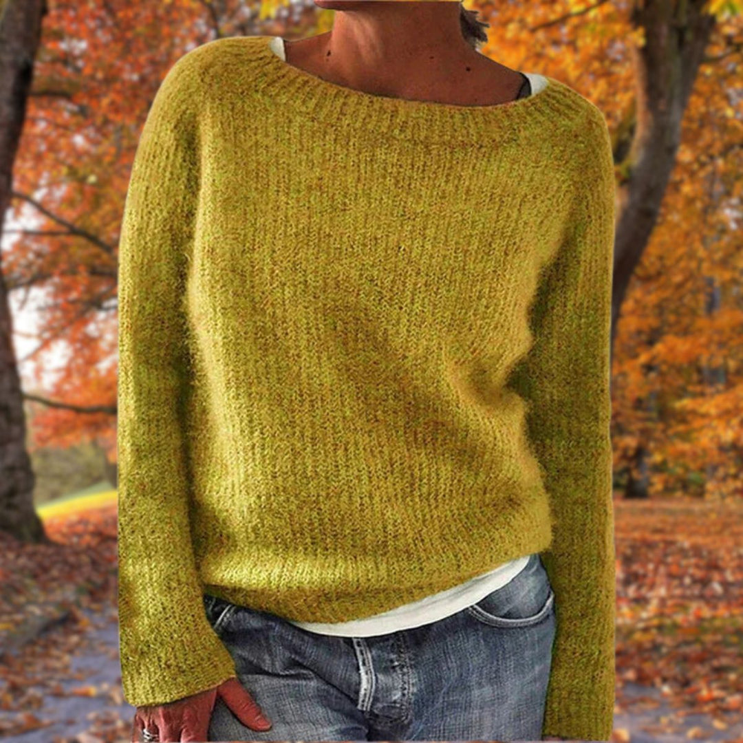 Dames comfortabele gebreide trui met ronde hals, perfect voor casual herfst/winter mode.