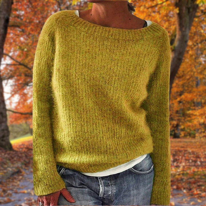 Dames comfortabele gebreide trui met ronde hals, perfect voor casual herfst/winter mode.