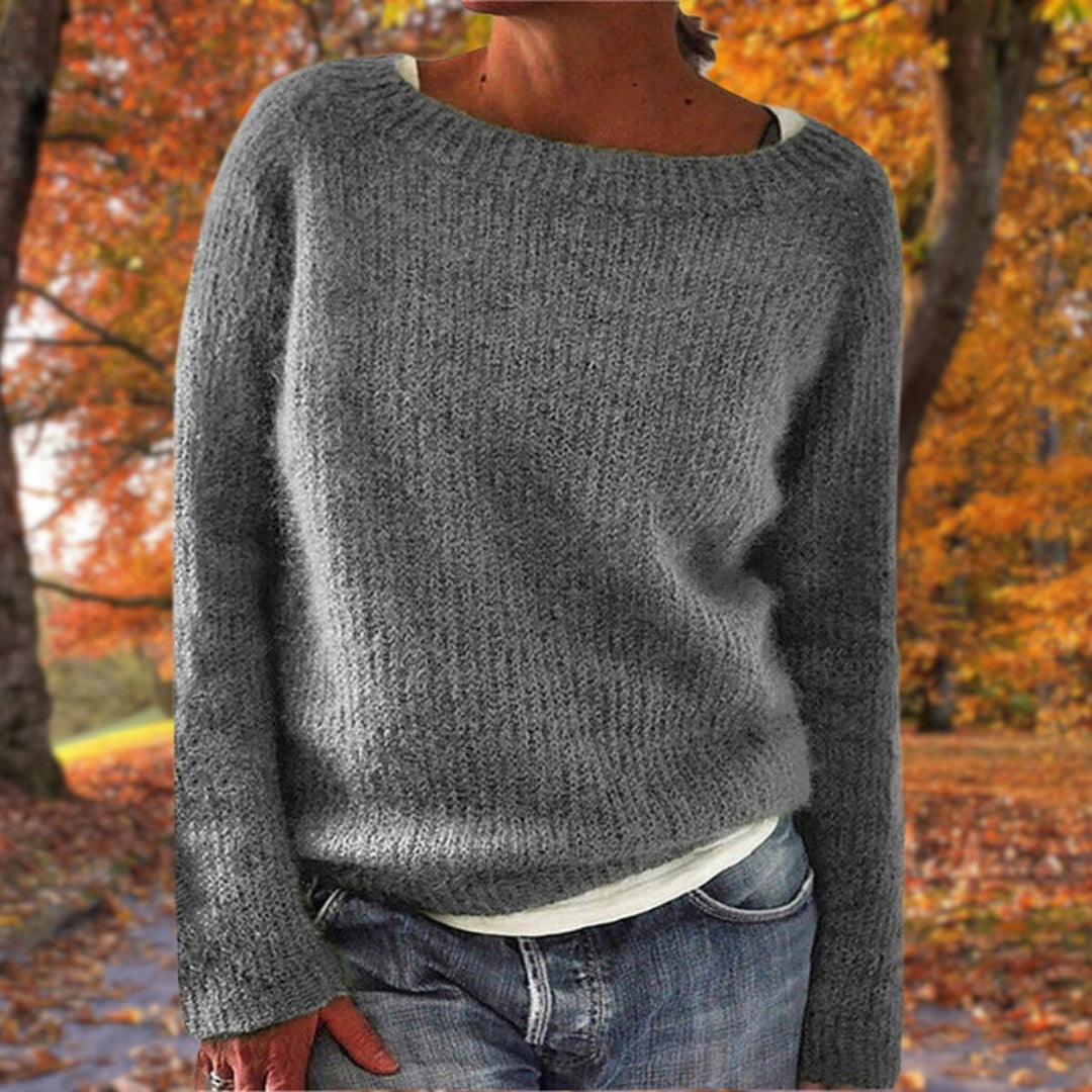 Warme gebreide dames trui met ronde hals voor herfst & winter. Comfortabele en modieuze casual kleding.