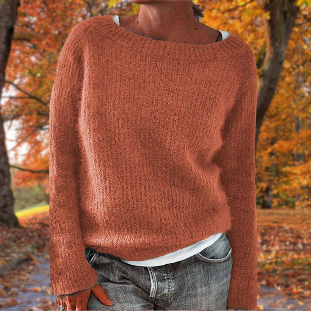 Veelzijdige gebreide dames ronde hals trui met lange mouwen. Stijlvolle en comfortabele herfst/winter mode.