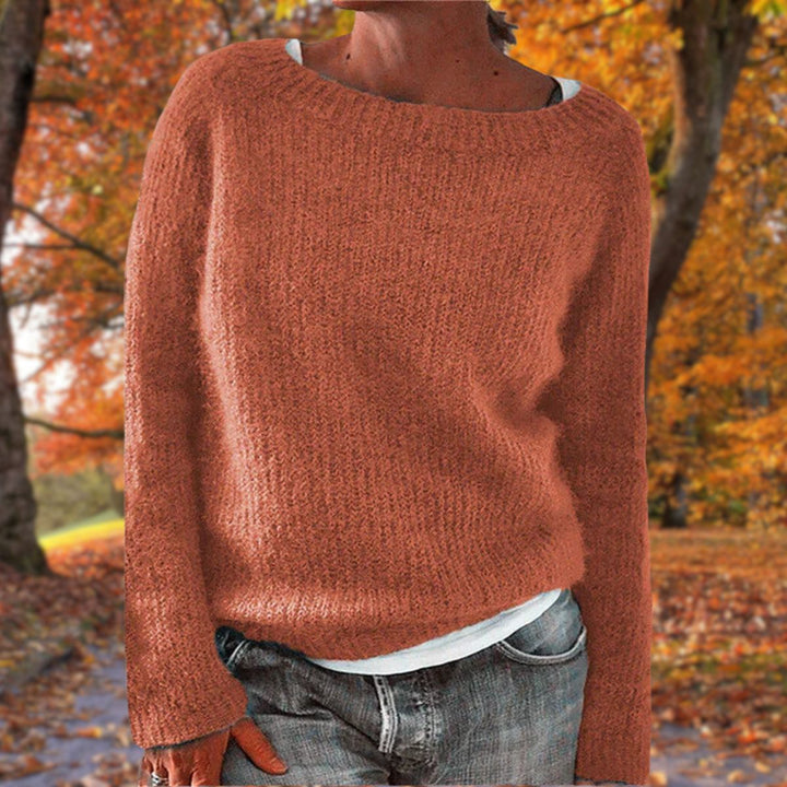 Veelzijdige gebreide dames ronde hals trui met lange mouwen. Stijlvolle en comfortabele herfst/winter mode.