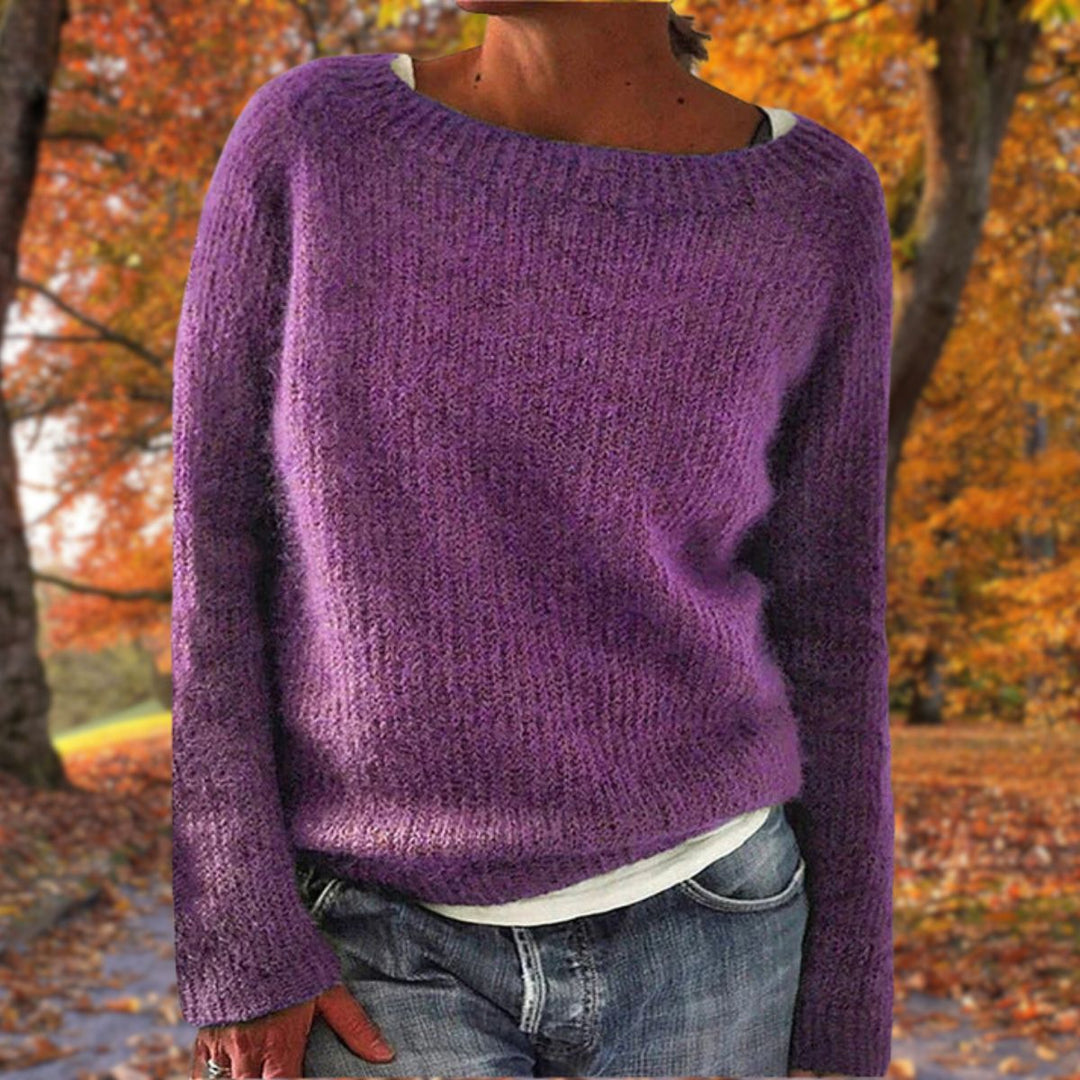 Comfortabele dames trui met ronde hals en lange mouwen. Zachte gebreide sweater voor dagelijkse casual look.