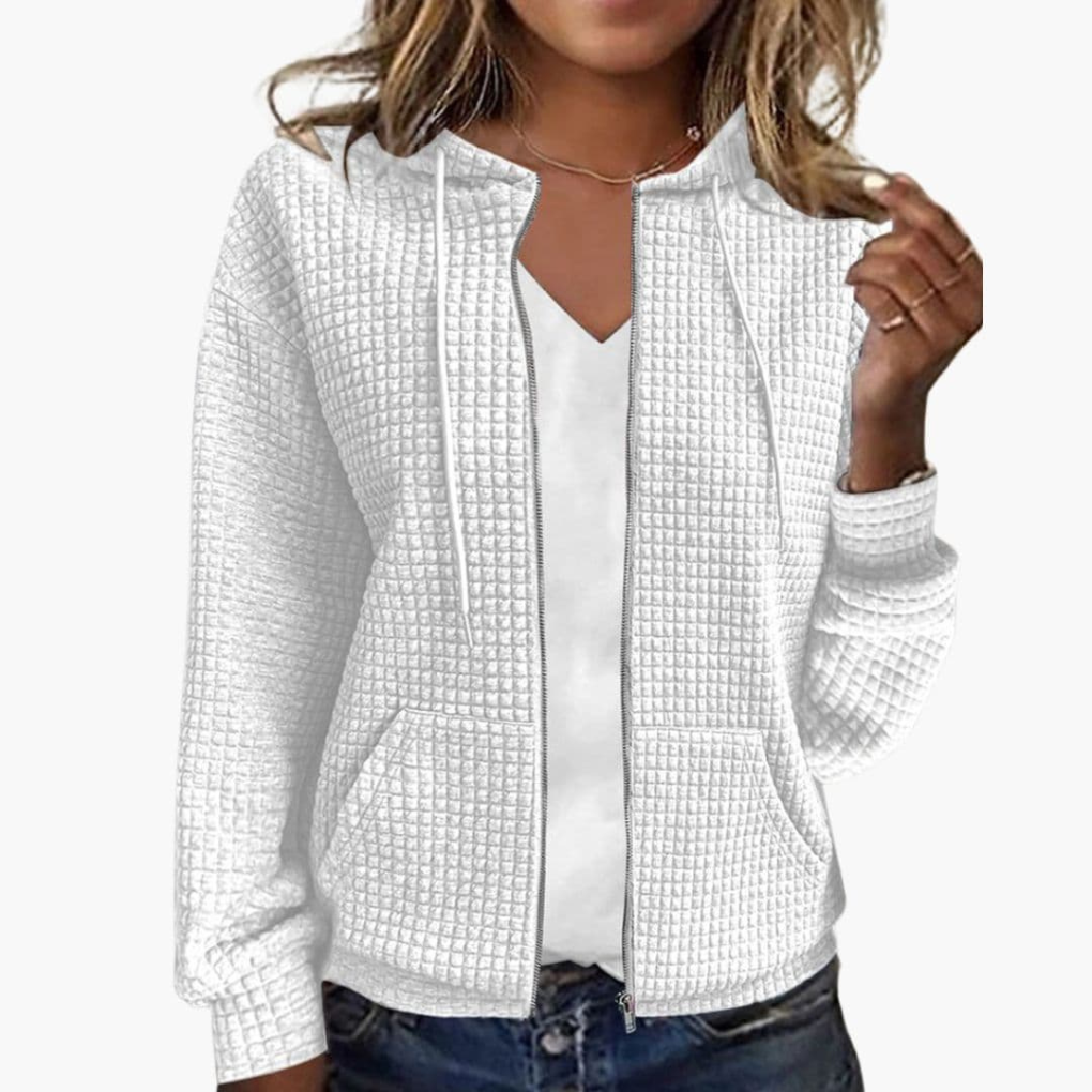 Casual dames hoodie met rits en capuchon, comfortabel en veelzijdig voor dagelijkse outfits in alle maten.