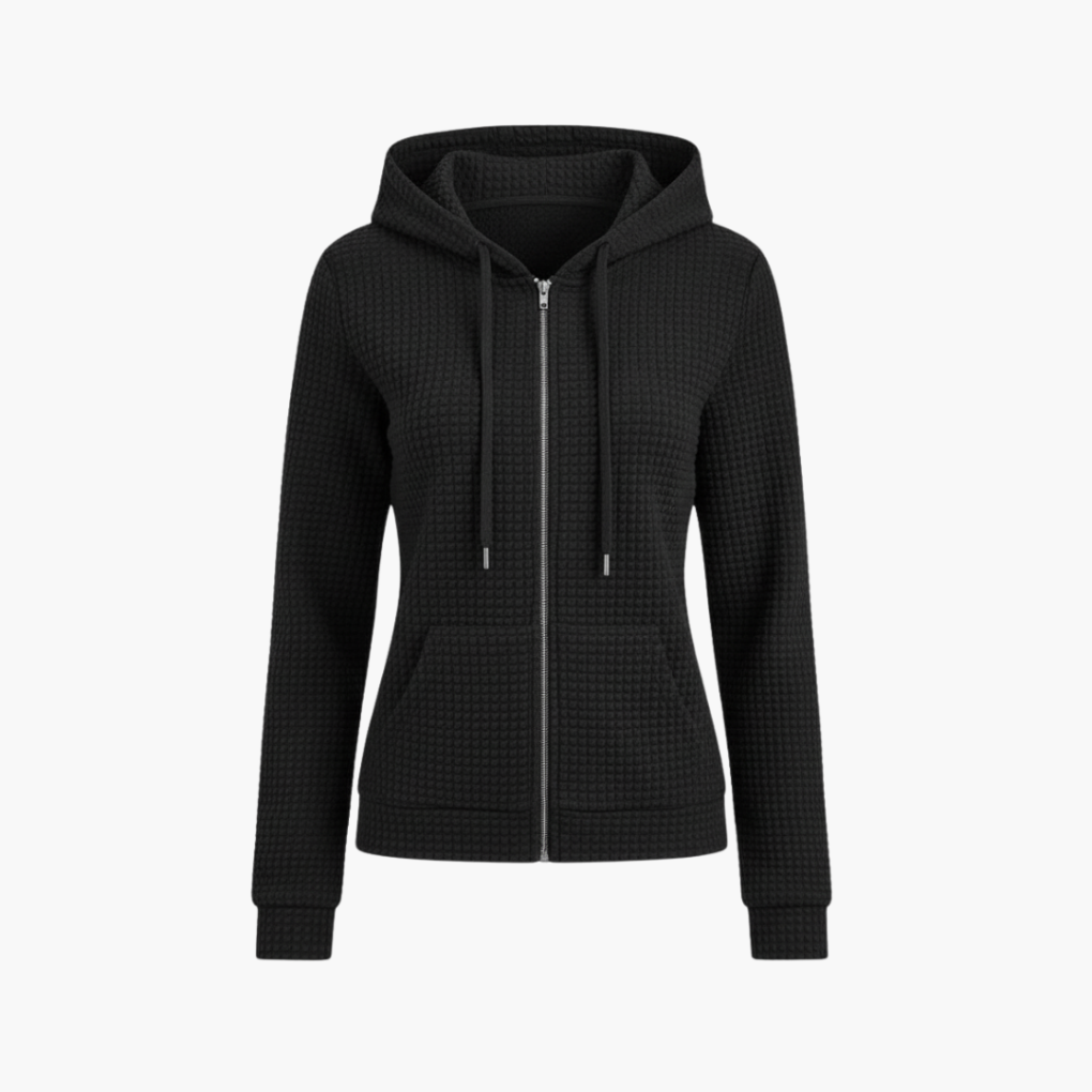 Dames hoodie met rits en trekkoordkap, comfortabel en makkelijk te combineren voor dagelijkse casualkleding.