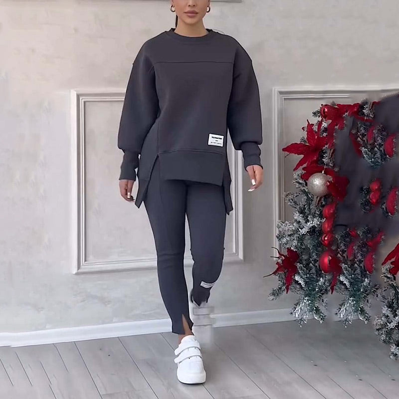 Moderne dames loungewear set; comfortabele, casual kleding perfect voor thuis of onderweg.