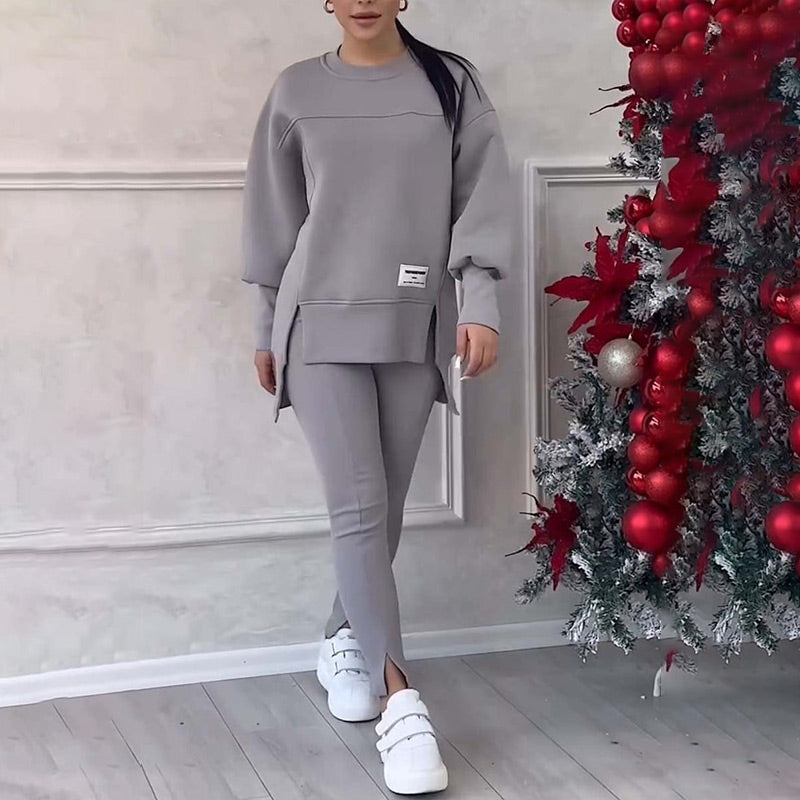 Tweedelige dames outfit set van zachte, ademende stof; ultiem comfort voor stijlvolle vrijetijds- of loungewear.