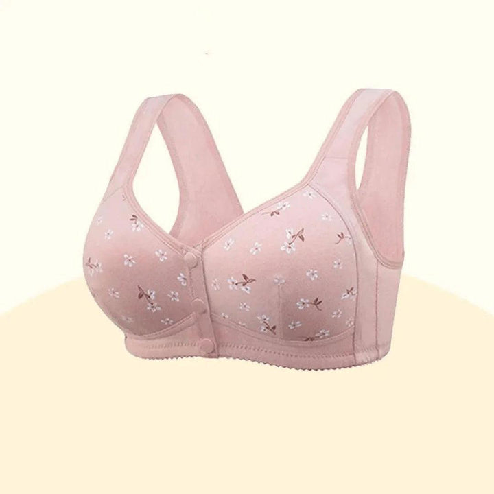 Zachte dames comfy bh, zonder beugel, met handige voorknoopsluiting; perfect voor moeiteloos aan- en uittrekken.