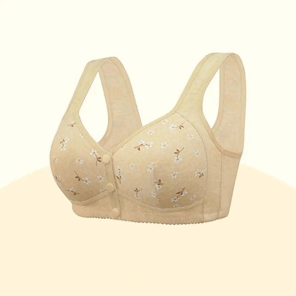 Ondersteunende en comfy dames bh met voorknoopsluiting, ideaal als bh zonder beugel voor dagelijks comfort.