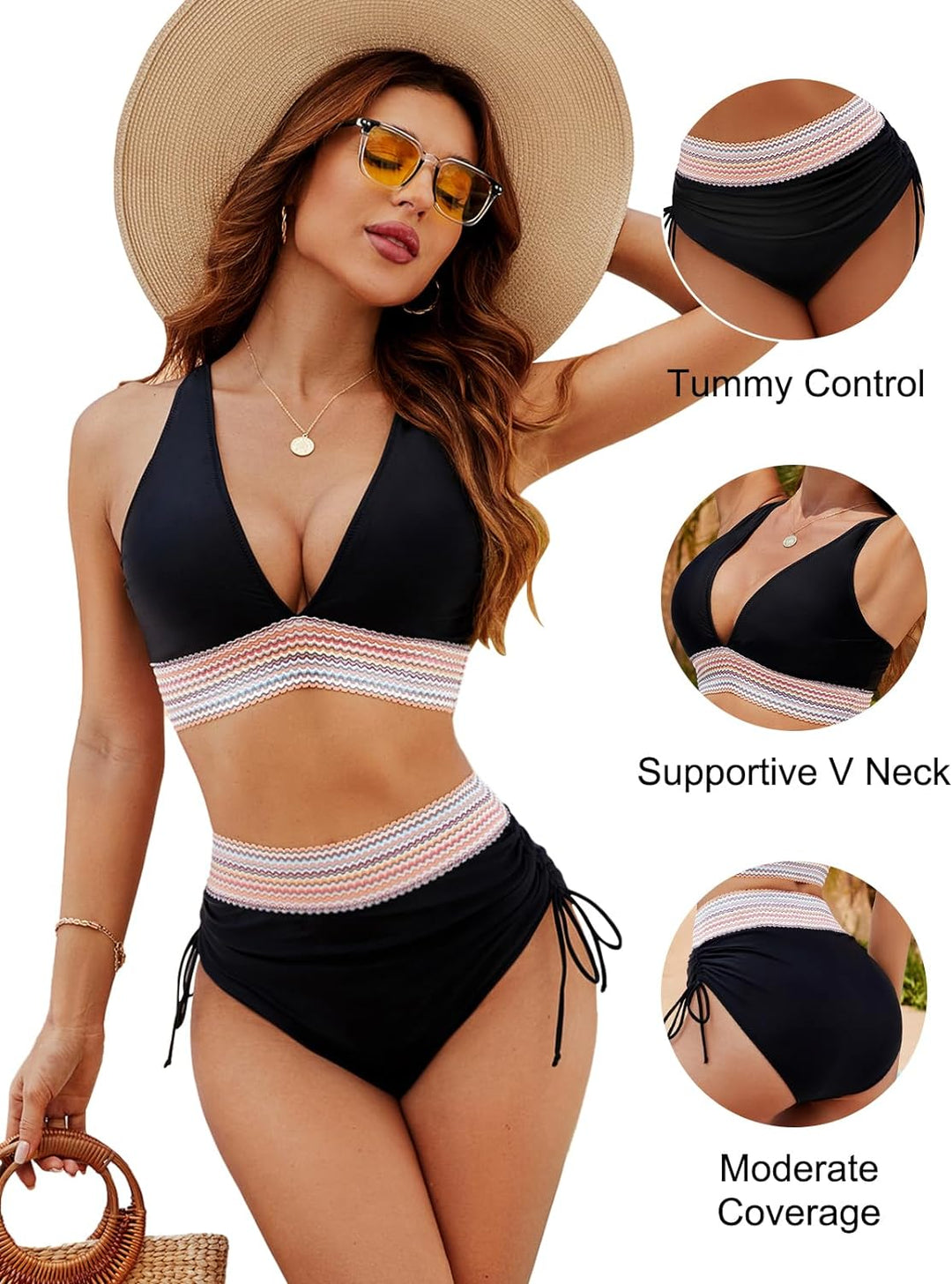 Dames bikini set, high-waist corrigerend, met push-up top. Essentieel voor zwemkleding en vakantie.