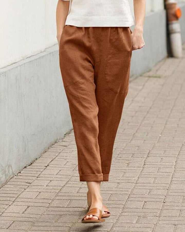 Dames cropped broek, elastische taille. Comfortabele losse pasvorm, perfect voor dagelijks gebruik.