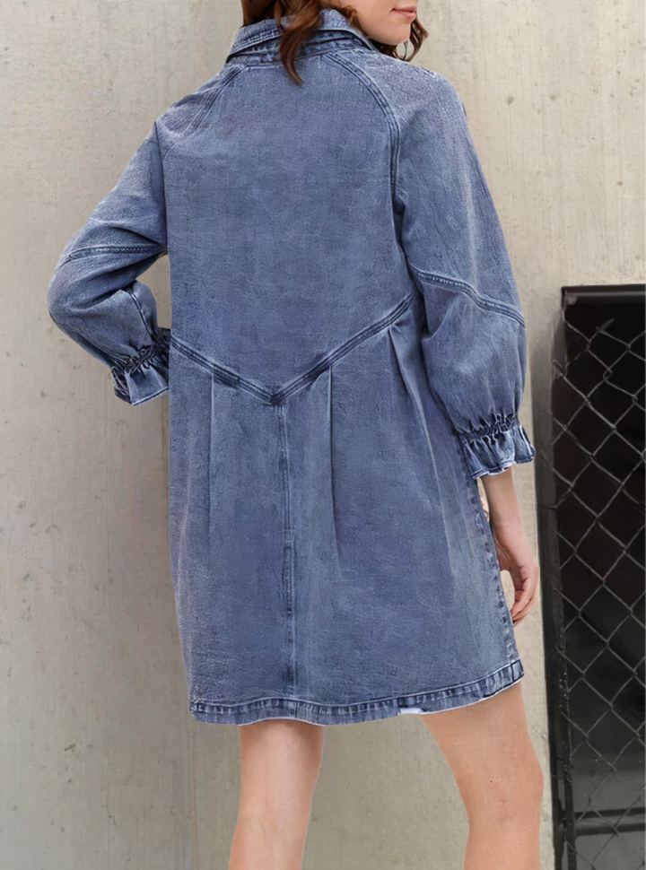 Lange mouwen denim jurk voor dames, verkrijgbaar in roze en blauw, perfect voor casual gebruik.
