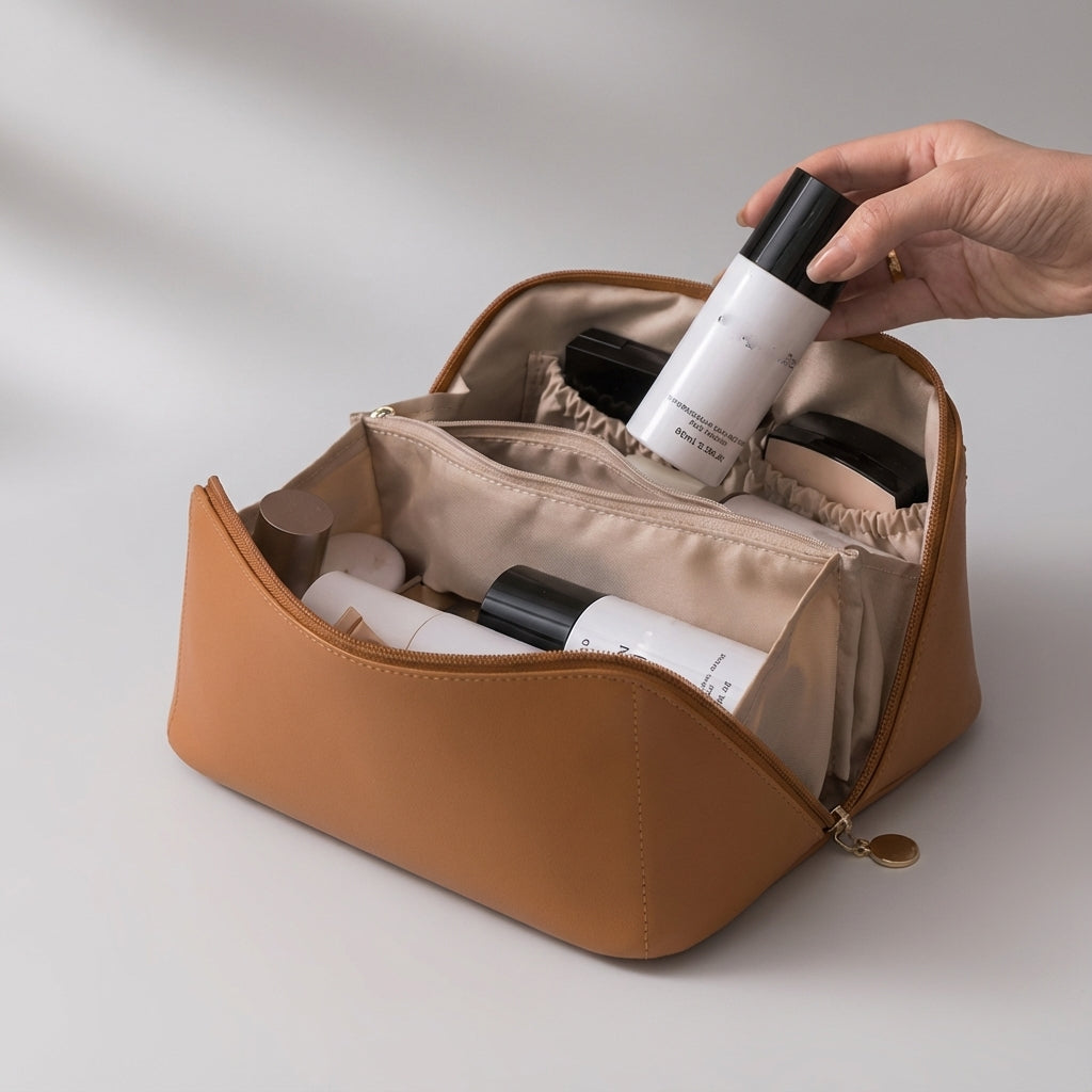 Compacte draagbare cosmetica organizer, perfect voor vrouwen die hun make-up geordend willen houden.