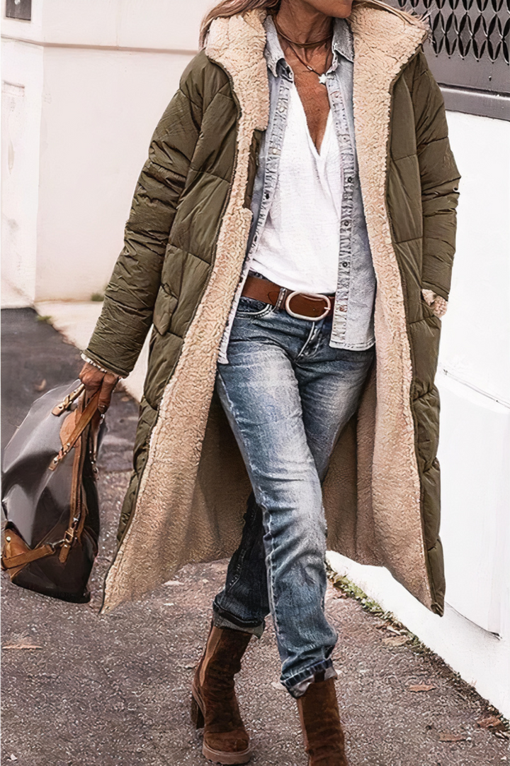Dames winddichte parka voor buiten. Warme dubbelzijdige winterjas, perfecte bovenkleding voor koude dagen.