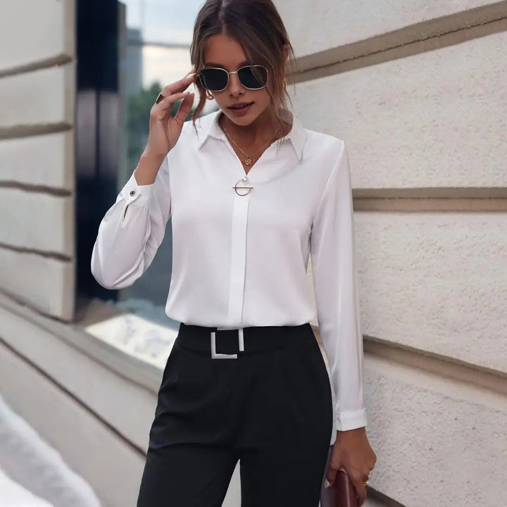 Dames Elegante Blouse Amélie: Veelzijdige chiffonblouse met lange mouwen, perfect voor zakelijk of casual chic.