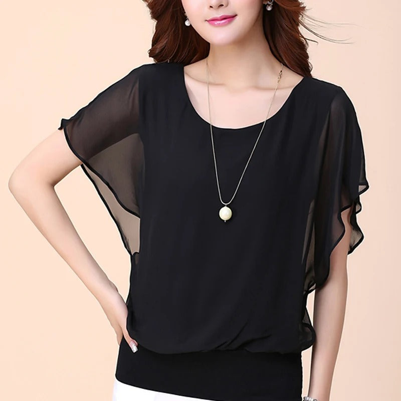 Casual chic dames blouse met ruche mouwen, een lichte zomer top met comfortabele, losse pasvorm voor elke dag.