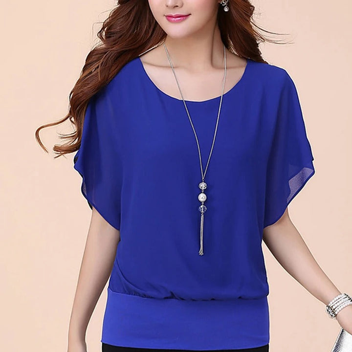 Dames elegante blouse Ariana met ruche mouwen, vloeiende pasvorm en chiffon stof, ideaal voor een vrouwelijke look.