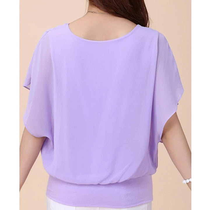 Dames chiffon blouse Ariana, elegant en comfortabel, met ruche mouwen en een losse, vrouwelijke pasvorm.