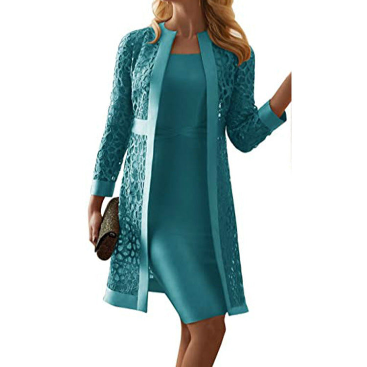 Elegante kanten formele jurk voor dames, compleet met bolero. Ideaal als galajurk of bruiloftsgast outfit.