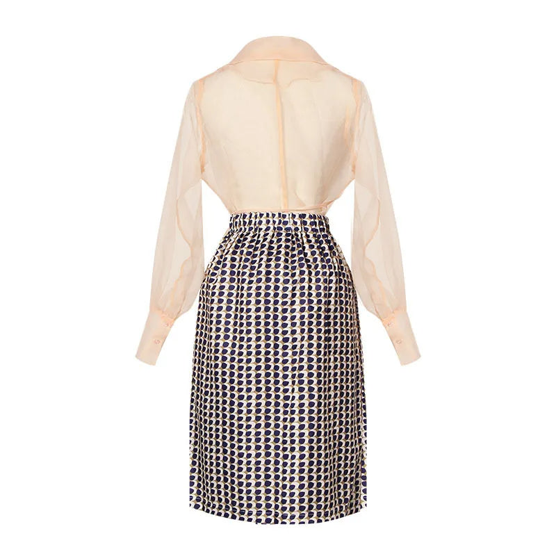 Dames elegante tweedelige chiffon zomerset Maurelle met rok en riem, ideaal voor zomerse gelegenheden.