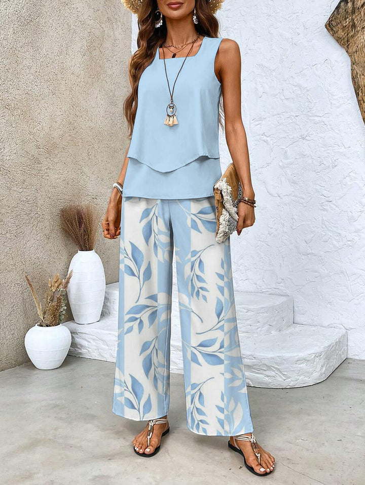 Dames elegante tweedelige set met wijde pijpen, perfect voor zomerse casual en modieuze gelegenheden.