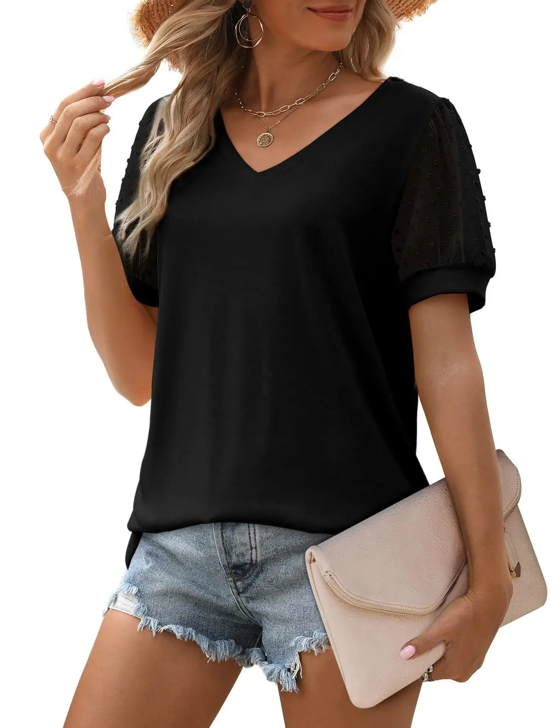 Dagelijkse stijl: Dames V-hals top met comfortabele relaxte pasvorm.