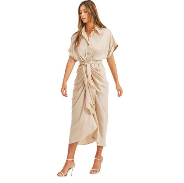 Veelzijdige Elina maxi jurk voor dames, met elegante ruches en V-hals, draagbaar van strand tot zomerfeest.