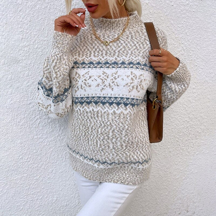 Comfortabele dames trui met Fair Isle patroon, gebreid, relaxed fit en ronde hals voor een winterlook.