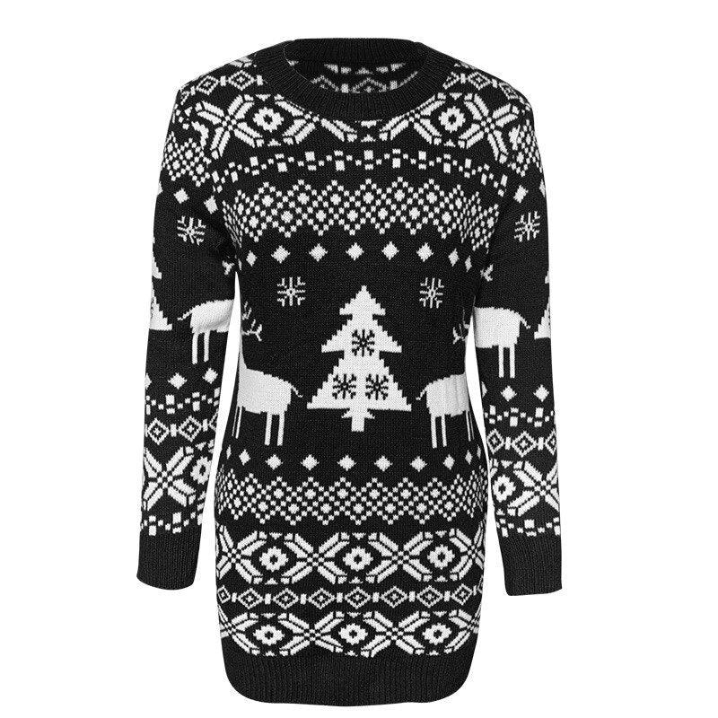 Casual dames wintertrui met gedetailleerd hertenpatroon en lange mouwen, perfecte warme pullover voor kerst.
