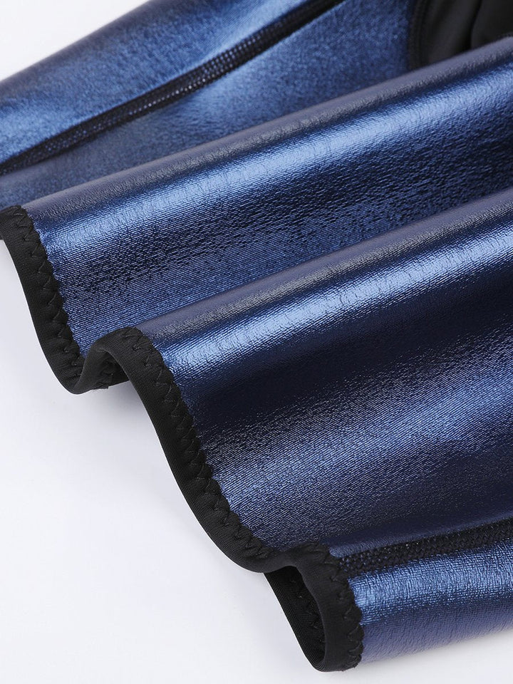 Zilver/blauwe afslankbroek voor dames van FitCorset. Neopreen materiaal voor maximale zweetbevordering en fitness.