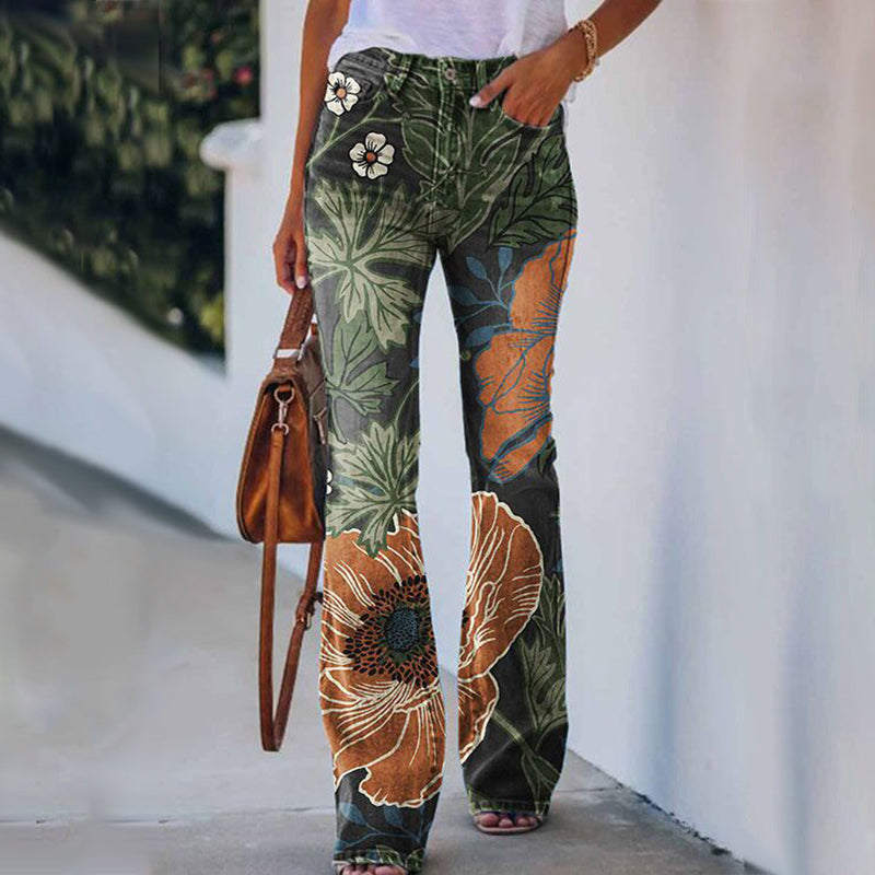 Comfortabele dames flare-jeans met hoge taille, 4 knopen en wijd uitlopende pijpen. Trendy spijkerbroek.